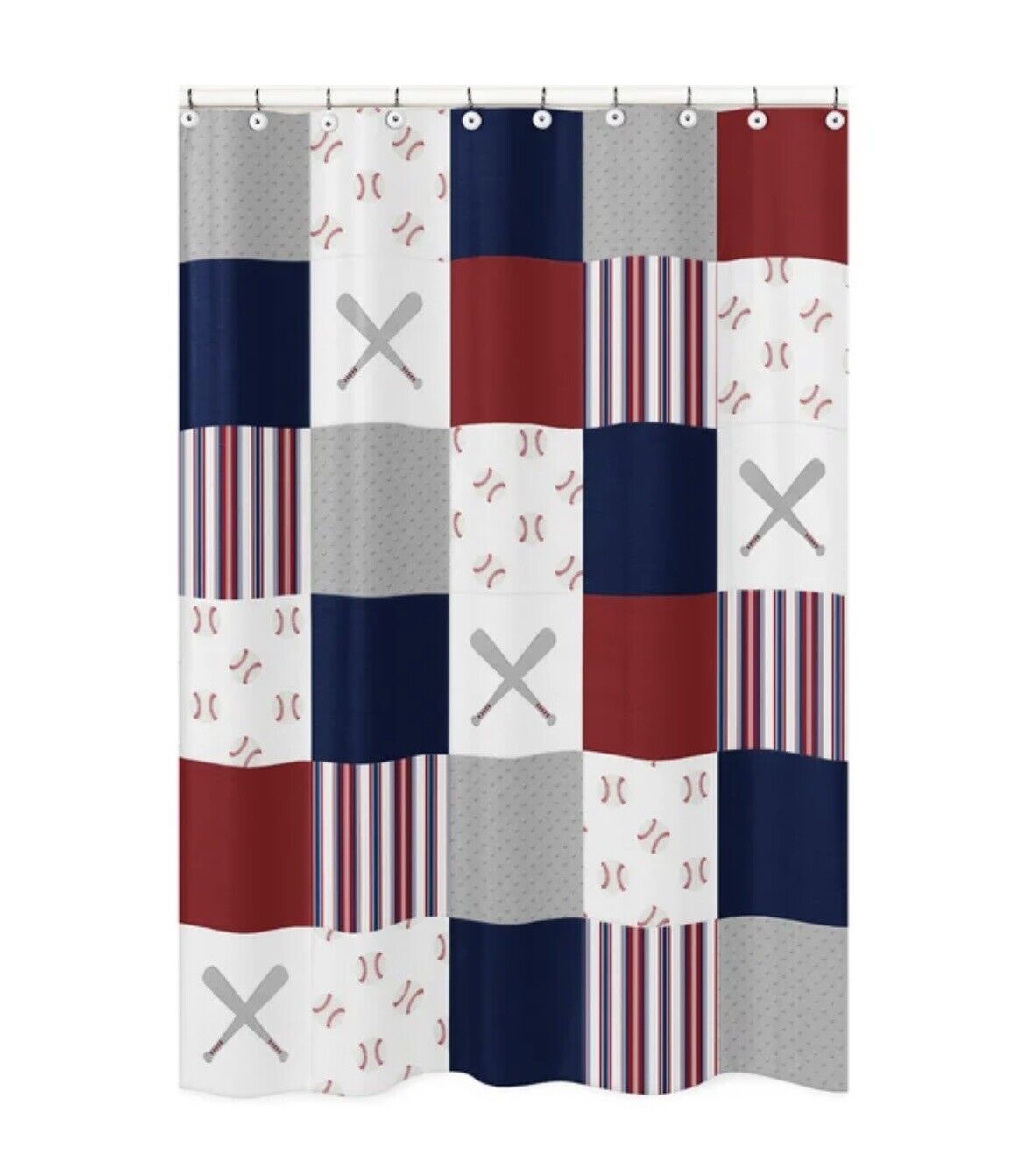Buffalo Plaid Baseball Patch Shower Curtain for Boys Bathroom Decor