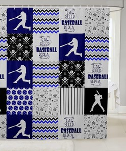 Buffalo Plaid Baseball Shower Curtain for Sports Bathroom Decor 