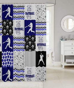 Buffalo Plaid Baseball Shower Curtain for Sports Bathroom Decor 