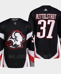 Buffalo Sabres 2022-23 Goathead Third Casey Mittelstadt 37 Black Primegreen Jersey Men's