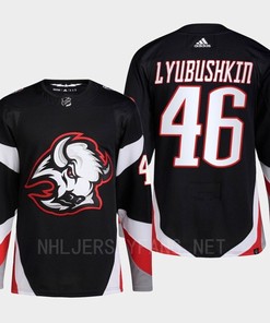 Buffalo Sabres 2022-23 Goathead Third Ilya Lyubushkin 46 Black Primegreen Jersey Men's