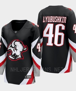 Buffalo Sabres Ilya Lyubushkin 46 Black Goathead Third Premier 2022-23 Jersey Women