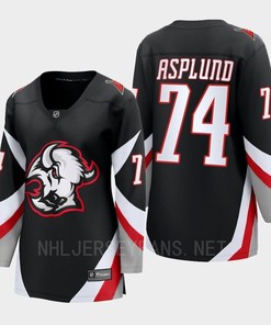 Buffalo Sabres Rasmus Asplund 74 Black Goathead Third Premier 2022-23 Jersey Women