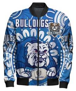 Bulldogs Aboriginal Watercolour Rugby Bomber Jacket - Indigenous Canterbury-Bankstown Bulldogs With Rugby Ball