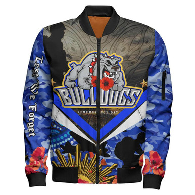 Bulldogs Rugby ANZAC Aboriginal Bomber Jacket - Poppy Flower Remembrance Day Bomber Jacket LT10