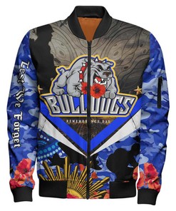Bulldogs Rugby Anzac Aboriginal Bomber Jacket - Poppy Flower Remembrance Day Bomber Jacket