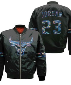 Bulls Michael Jordan Iridescent Holographic Black Jersey Inspired Bomber Jacket
