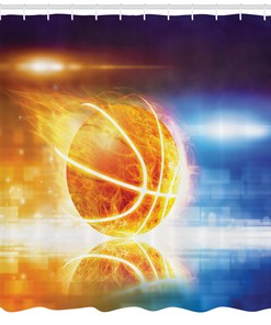 Burning Basketball Art Print Abstract Shower Curtain for Sporty Bathroom Decor