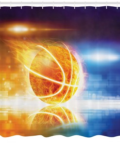 Burning Basketball Art Print Abstract Shower Curtain for Sporty Bathroom Decor