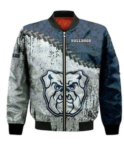 Butler Bulldogs Bomber Jacket Grunge Polynesian Tattoo- NCAA