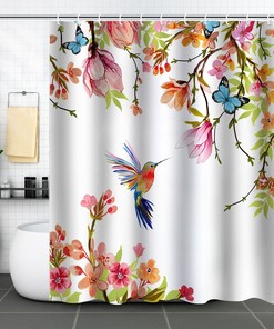 Butterfly Flower Birds Valentine's Day 3D Shower Curtain for Romantic Bathroom