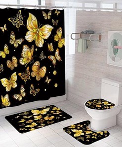 Butterfly Insect Shower Curtain - Art Gold Print Bathroom Decor