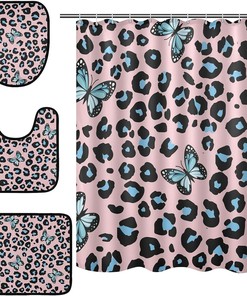 Butterfly Leopard Spot Shower Curtain and Mat for Trendy Bathroom Decor