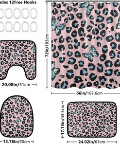 Butterfly Leopard Spot Shower Curtain and Mat for Trendy Bathroom Decor