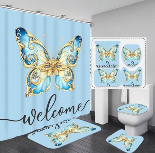 Butterfly Necklace Shower Curtain, Blue Design, Waterproof Fabric