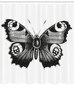 Butterfly Print Shower Curtain - Artistic and Chic Black and White Bathroom Decor with Insect Design