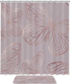 Butterfly Rose Gold Waterproof Fabric Shower Curtain - Bathroom Accessories