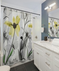Butterfly Shower Curtain - Elegant and Chic Black and White Bathroom Decor with Floral Print