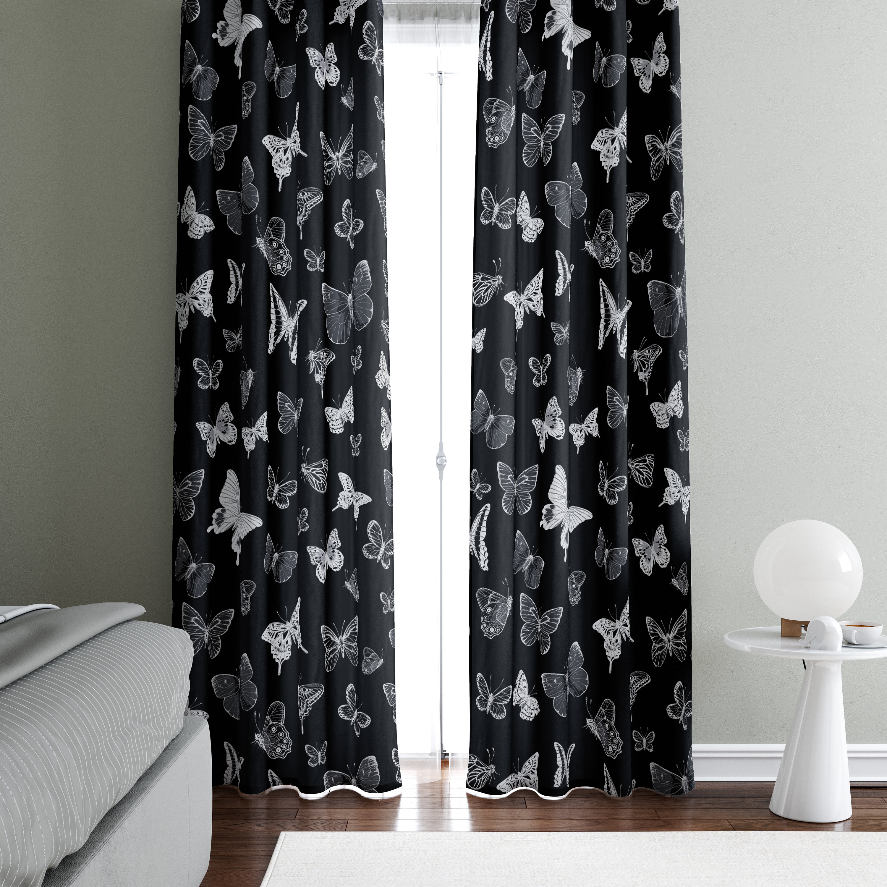 Butterfly Shower Curtain with Moon Goddess and Bohemian Art Design for Bathroom Decor