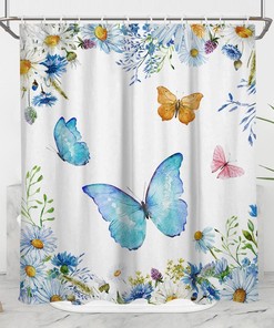 Butterfly Shower Curtain with Watercolor Floral Monarch - Perfect for Spring Bathroom Decor