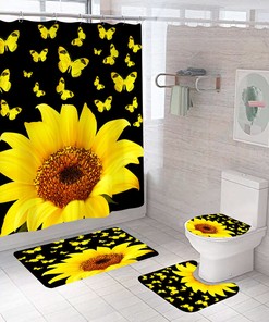 Butterfly Sunflower Thick Shower Mat for Bathroom Decor