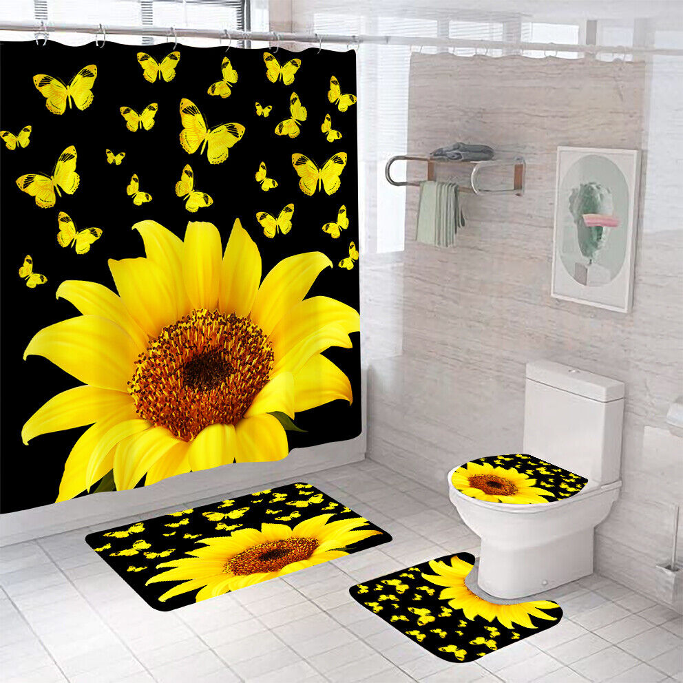 Butterfly Sunflower Thick Shower Mat for Bathroom Decor