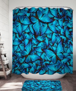 Butterfly Watercolor Shower Curtain, Blue Design