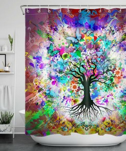 Butterfly Watercolor Tree of Life Shower Curtain with Beautiful Abstract Design - Perfect for Bathroom Decor