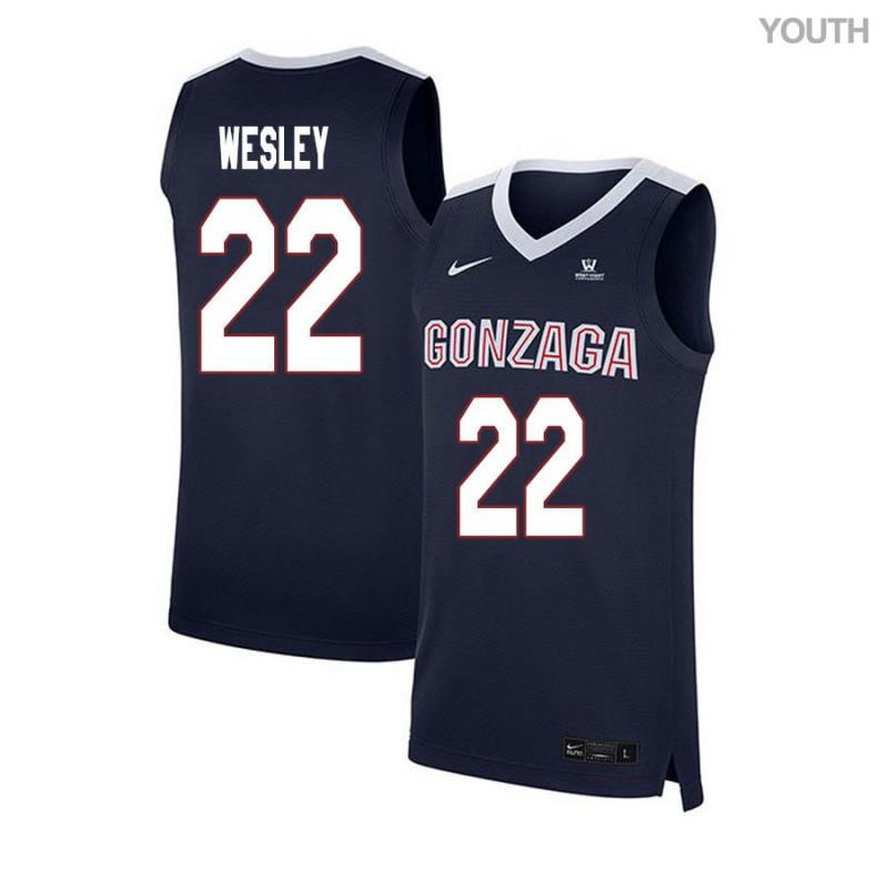 Byron Wesley 22 Gonzaga Bulldogs Elite Basketball Youth Jersey - Navy