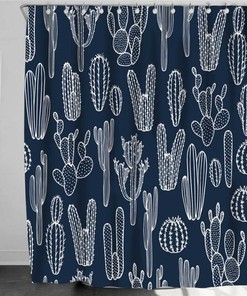 Cactus Flora Botanical Shower Curtain, Desert Plant Fabric Bathroom Curtain, Home Bath Decor - Housewarming Gift