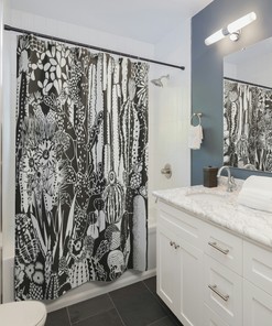 Cactus Shower Curtain - Modern and Minimalist Bathroom Decor with Black and White Print