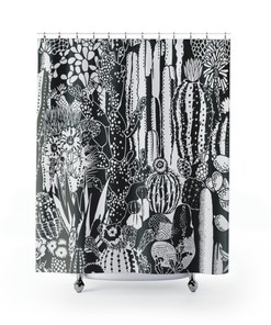 Cactus Shower Curtain - Modern and Minimalist Bathroom Decor with Black and White Print