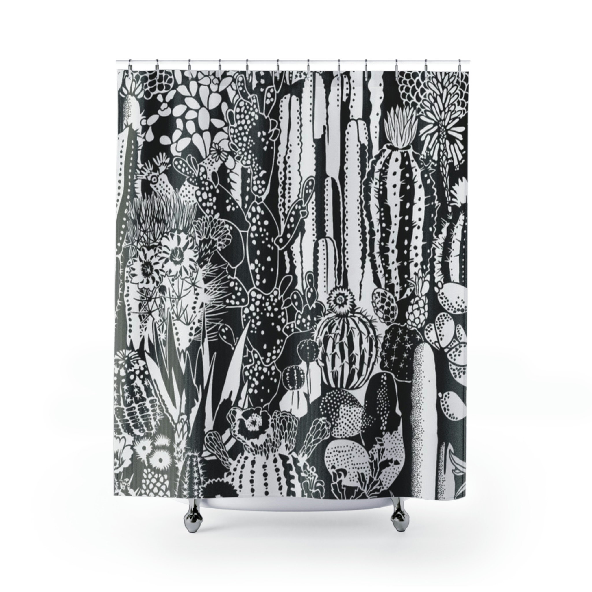 Cactus Shower Curtain - Modern and Minimalist Bathroom Decor with Black and White Print