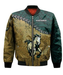 Cal Poly Mustangs Bomber Jacket Grunge Polynesian Tattoo- NCAA