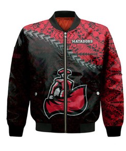 Cal State Northridge Matadors Bomber Jacket Grunge Polynesian Tattoo- NCAA
