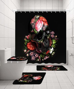 Calavera Margarita BaÃ±o Ducha Colchoneta Cubierta Inodoro featuring Arbustos con Flores- Ideal for Bathroom Decor