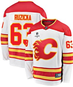 Calgary Flames Adam Ruzicka 63 Away 2022 Stanley Cup Playoffs Breakaway Men Jersey - White