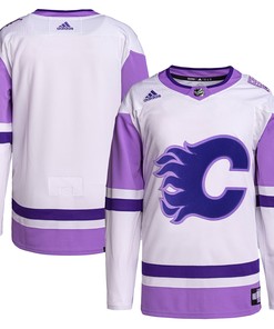 Calgary Flames Adidas Hockey Fights Cancer Primegreen Authentic Blank Practice Jersey - White/purple Nhl