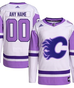 Calgary Flames Adidas Hockey Fights Cancer Primegreen Authentic Custom Jersey - White/purple Custom Jerseys Nhl