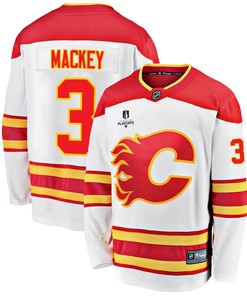 Calgary Flames Connor Mackey 3 Away 2022 Stanley Cup Playoffs Breakaway Men Jersey - White