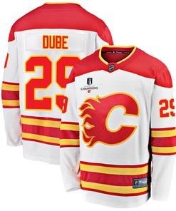 Calgary Flames Dillon Dube 29 Away 2022 Stanley Cup Champions Breakaway Men Jersey - White