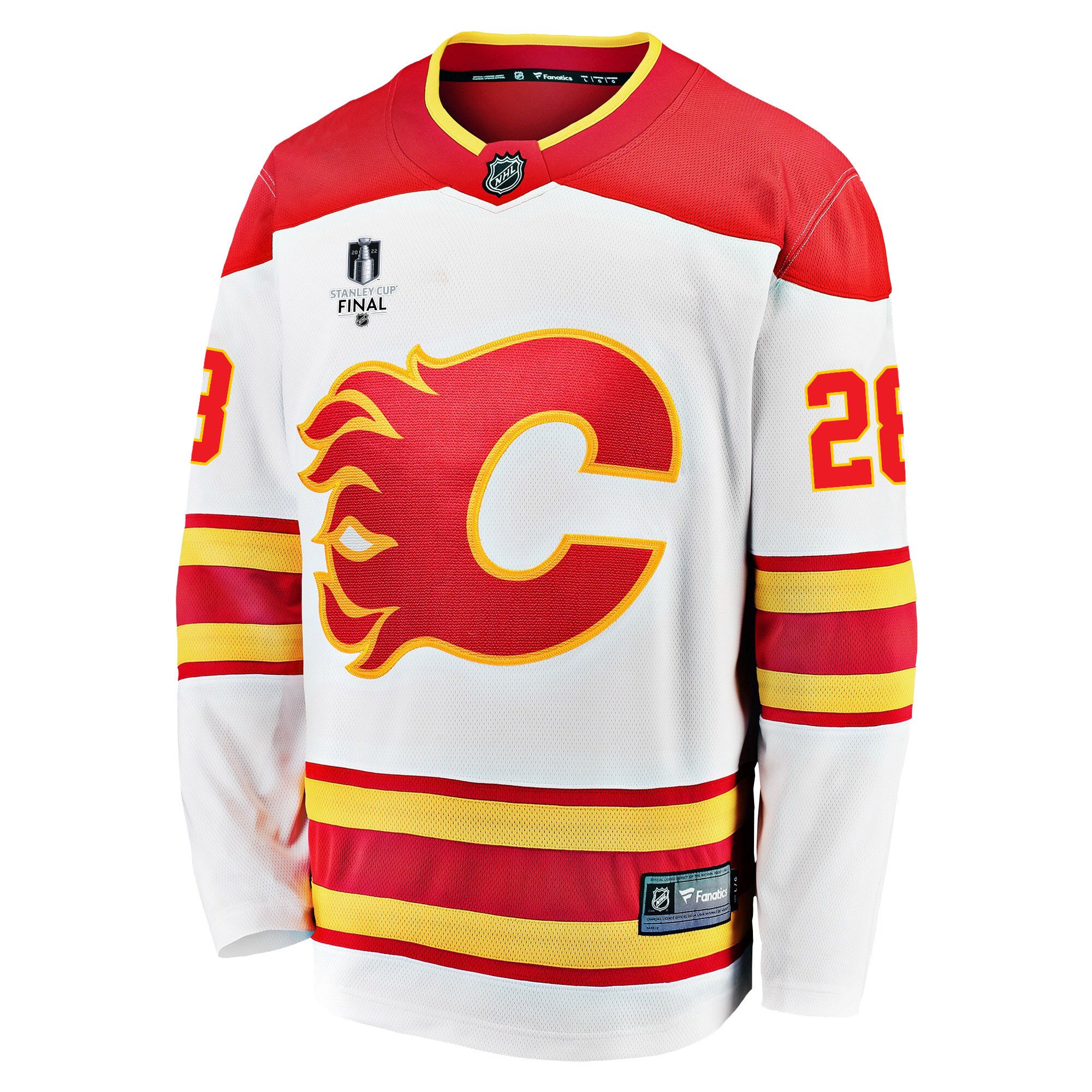Calgary Flames Elias Lindholm 28 Away 2022 Stanley Cup Final Breakaway Men Jersey - White