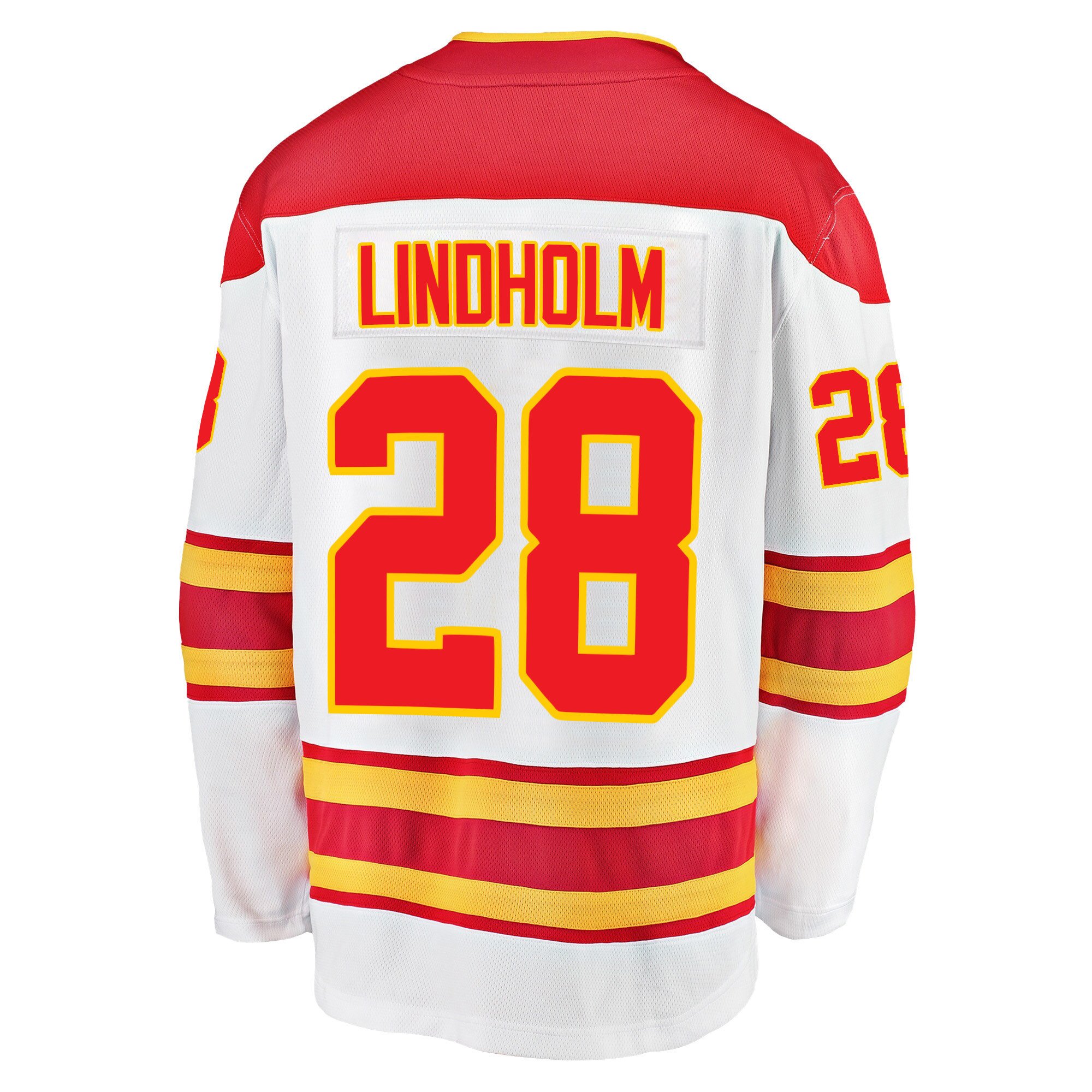Calgary Flames Elias Lindholm 28 Away 2022 Stanley Cup Final Breakaway Men Jersey - White