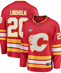Calgary Flames Elias Lindholm 28 Home 2022 Stanley Cup Final Breakaway Men Jersey - Red