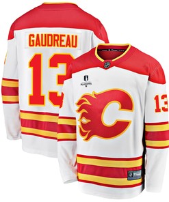 Calgary Flames Johnny Gaudreau 13 Away 2022 Stanley Cup Playoffs Breakaway Men Jersey - White