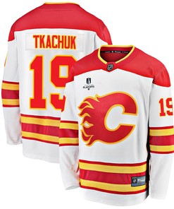 Calgary Flames Matthew Tkachuk 19 Away 2022 Stanley Cup Playoffs Breakaway Men Jersey - White