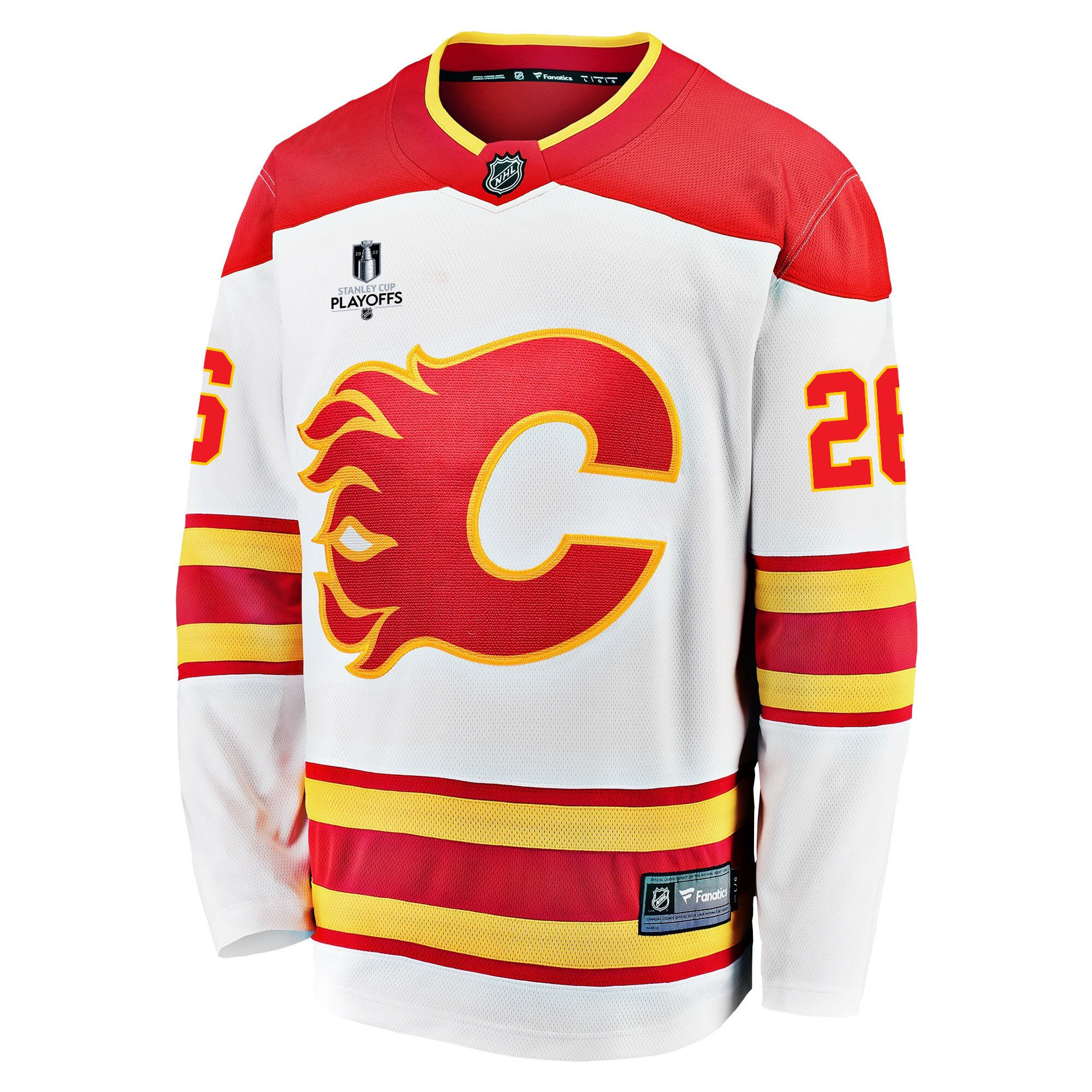 Calgary Flames Michael Stone 26 Away 2022 Stanley Cup Playoffs Breakaway Men Jersey - White