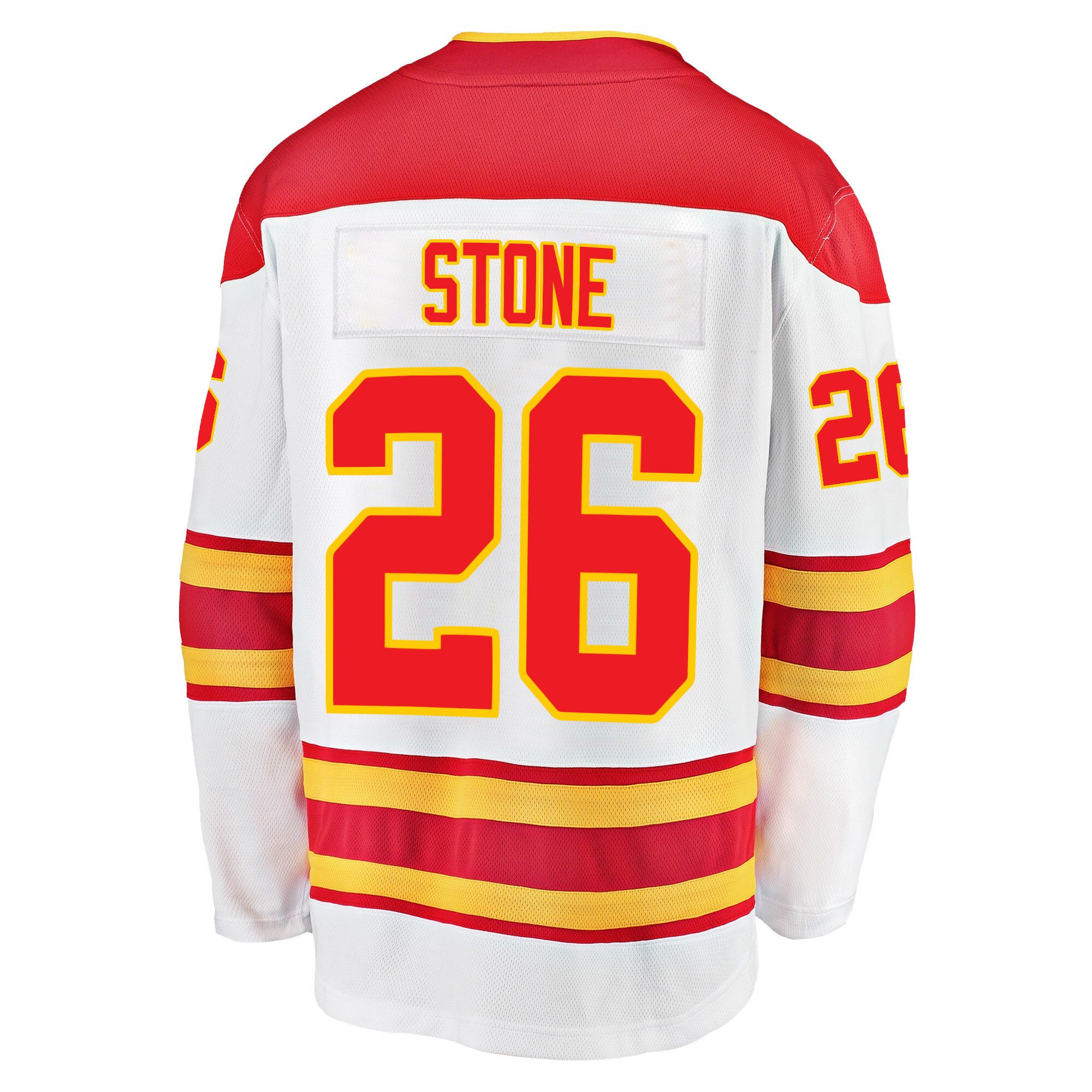 Calgary Flames Michael Stone 26 Away 2022 Stanley Cup Playoffs Breakaway Men Jersey - White