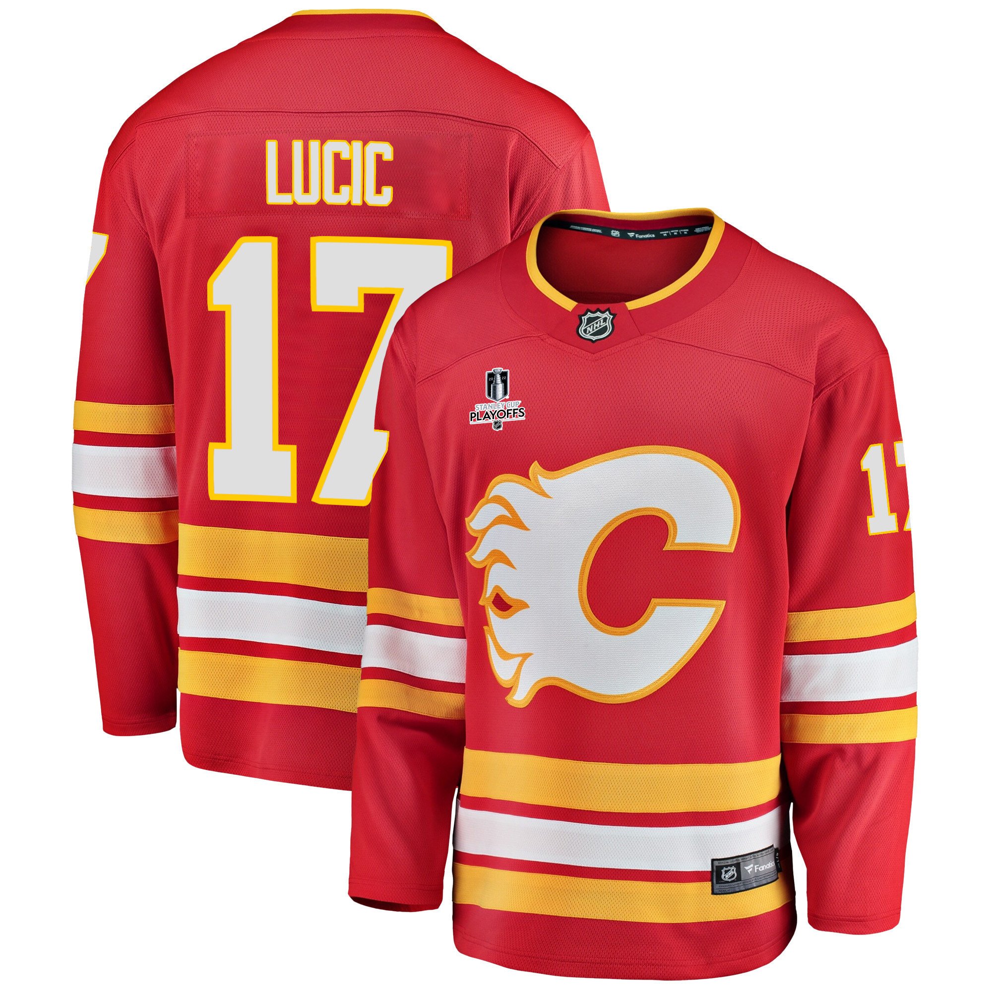 Calgary Flames Milan Lucic 17 Home 2022 Stanley Cup Playoffs Breakaway Men Jersey - Red