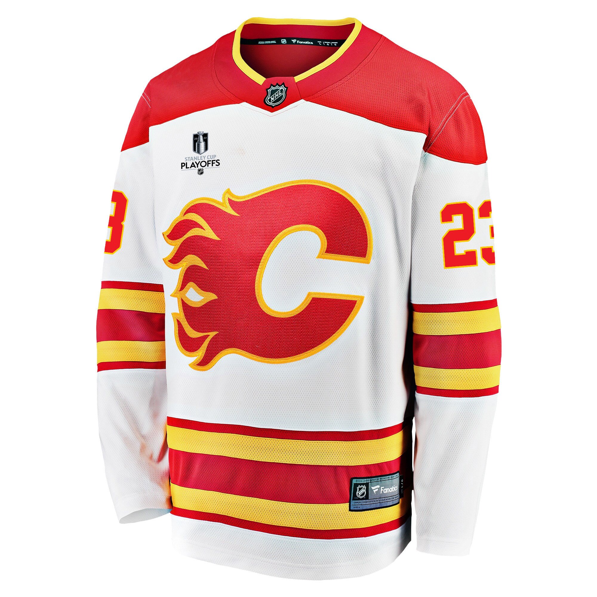 Calgary Flames Sean Monahan 23 Away 2022 Stanley Cup Playoffs Breakaway Men Jersey - White